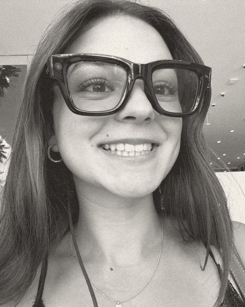 Rebecca trying on Meta glasses in Los Angeles