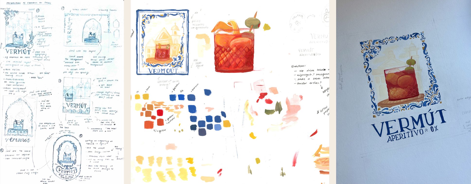 Process: label sketches and gouache tests