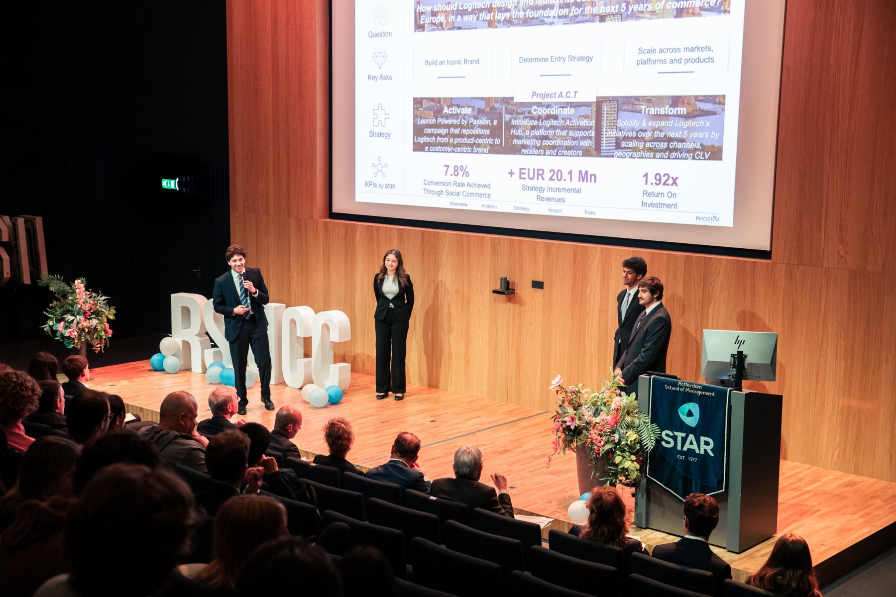 A finalist team presenting its solution to the case
